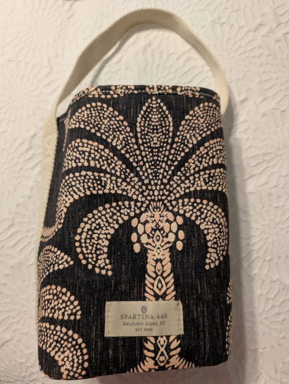 Spartina 449 Black & Pink Palm-Print Doorstop Wine Bag